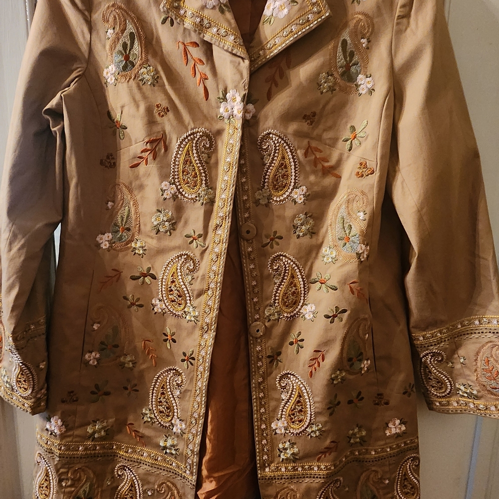Coldwater Creek Embroidered Brown Trench Coat